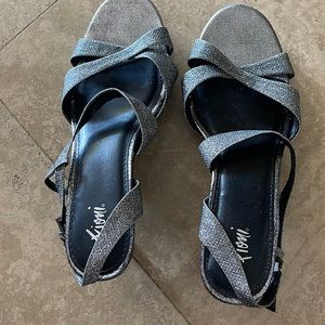 Fiona Silver Black Glitter Evening Heels